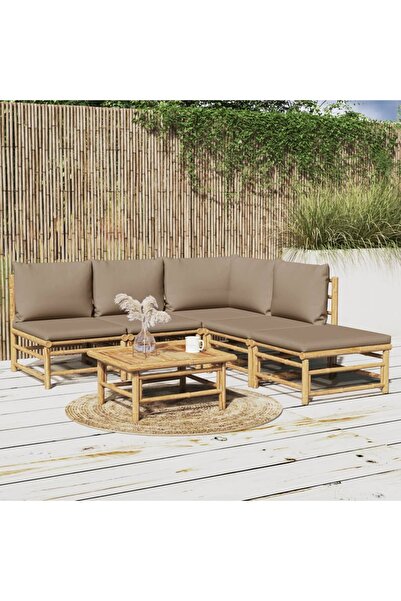 vidaxl 6-piece garden furniture set with taupe grey cushions, Bamboo