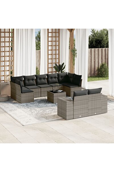 vidaxl Garden furniture set with cushions, 10 pieces, grey, polyrattan