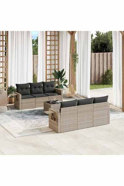 vidaxl Set canapele de gradina cu perne, 7piese gri deschis poliratan