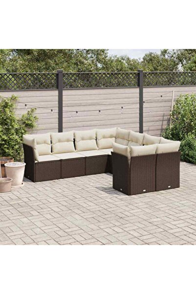 vidaxl Set canapele de gradina cu perne, 8 piese, maro, poliratan