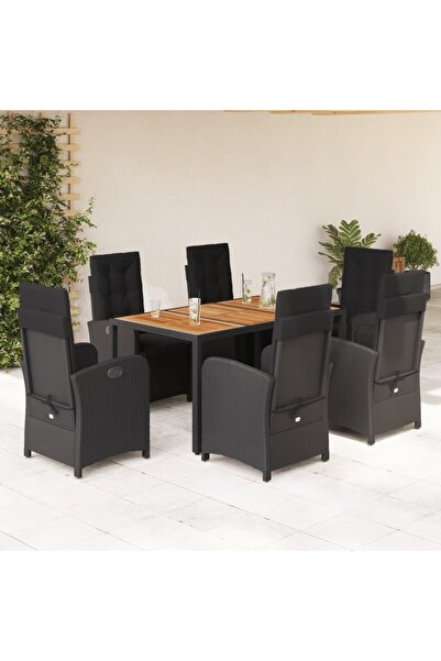 vidaxl Garden furniture set with cushions, 7 pieces, black, polyrattan