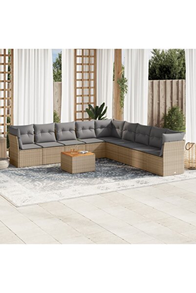 vidaxl Set canapele de gradina cu perne, 10 piese, bej, poliratan