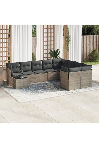 vidaxl Set mobilier de gradina cu perne, 10 piese, gri, poliratan