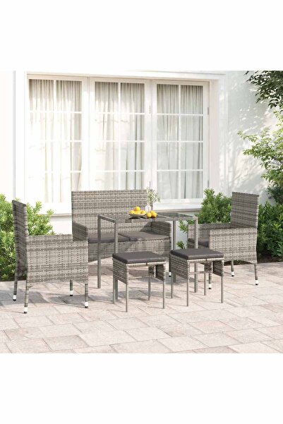 Concept Set mobilier de grădină cu perne, 6 piese, gri, poliratan