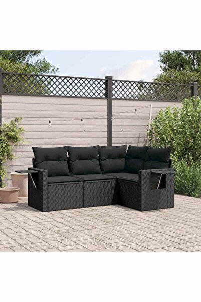 vidaxl Garden furniture set with cushions, 4 pieces, black, polyrattan