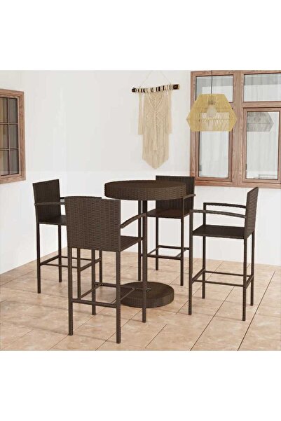 vidaxl Set mobilier bar de gradina, 5 piese, maro, poliratan