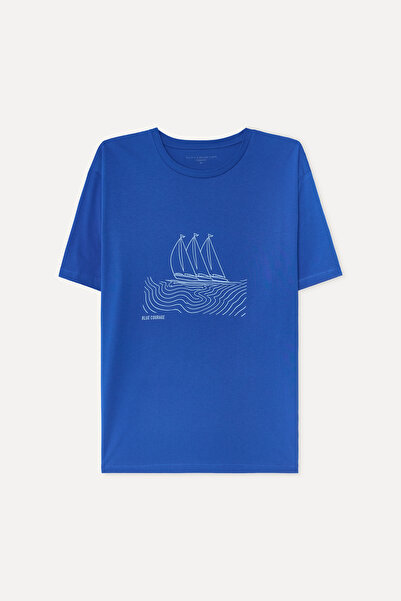 Mudo Men's Blue Printed Comfort Fit Crew Neck T-Shirt