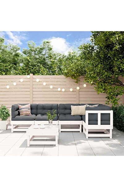 vidaxl Garden furniture set with cushions, 6 pieces, white, solid pine wood