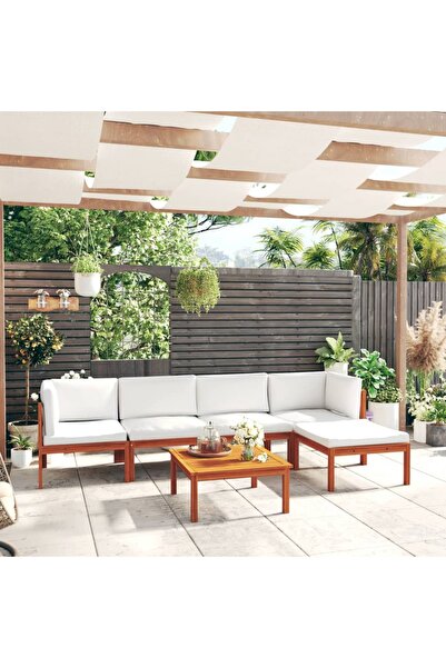 vidaxl 6-piece garden armchair set, cushions, cream wood, acacia and rope