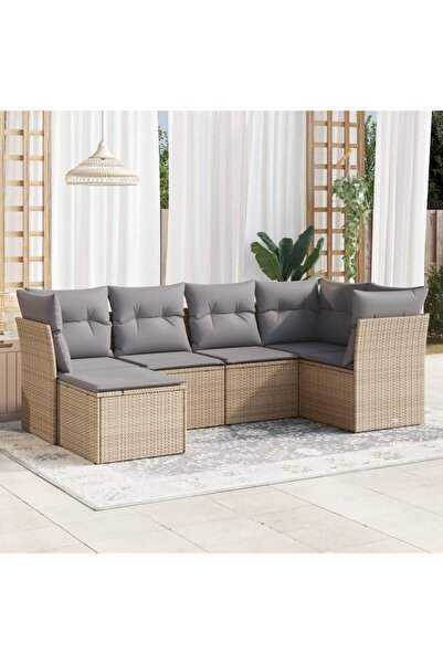 vidaxl Set canapele de gradina cu perne, 6 piese, bej, poliratan