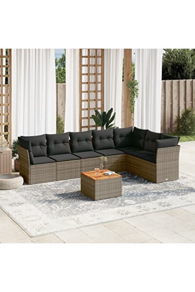 vidaxl Garden sofa set with cushions, 8 pieces, grey, polyrattan