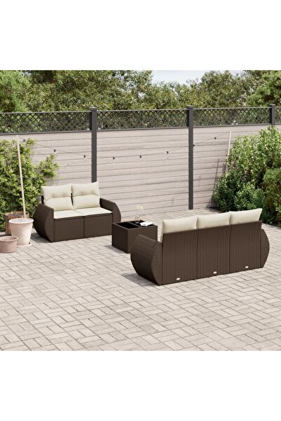 vidaxl Garden sofa set with cushions, 6 pieces, brown, polyrattan