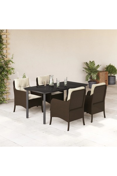 vidaxl 5-piece garden furniture set with cushions, brown, polyrattan