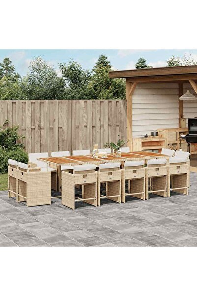 vidaxl Garden furniture set with cushions, 15 pieces, beige, polyrattan