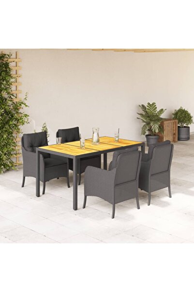 vidaxl Set mobilier de gradina cu perne, 5 piese, negru, poliratan