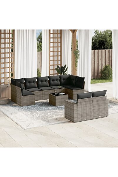 vidaxl Set mobilier de gradina cu perne, 10 piese, gri, poliratan