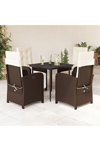 vidaxl Set mobilier de gradina, 5 piese, cu perne, maro, poliratan