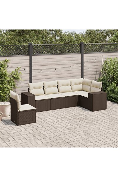 vidaxl Garden sofa set with cushions, 6 pieces, brown, polyrattan
