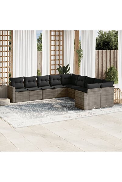 vidaxl Garden furniture set with cushions, 10 pieces, grey, polyrattan