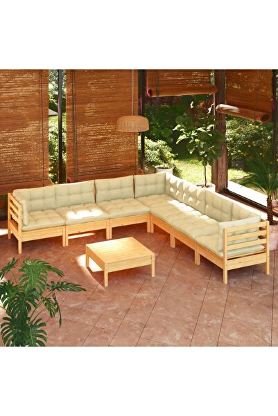 vidaxl Set mobilier de gradina cu perne crem, 8 piese, lemn masiv pin