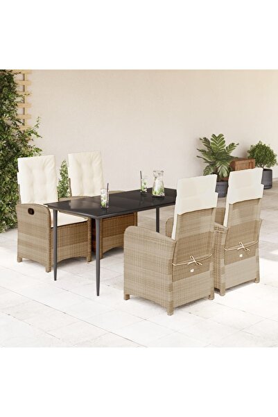 vidaxl Garden furniture set with cushions, 5 pieces, beige, polyrattan
