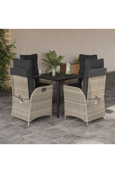 vidaxl Set mobilier de gradina cu perne, 5 piese gri deschis poliratan