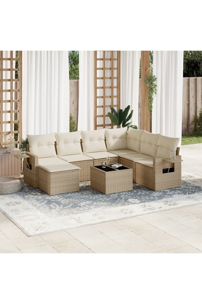 vidaxl Garden sofa set, 8 pieces, with cushions, beige, polyrattan