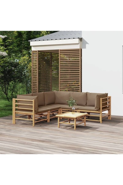 Concept Set mobilier de grădină cu perne gri taupe, 6 piese, bambus