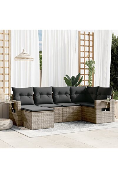 vidaxl Set mobilier gradina cu perne, 6 piese, gri, poliratan
