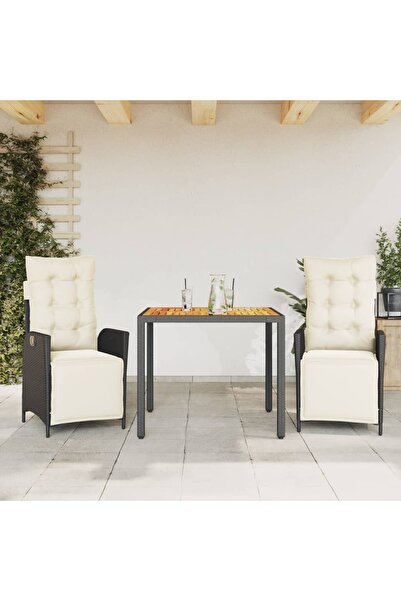 vidaxl Garden furniture set with cushions, 3 pieces, black, polyrattan