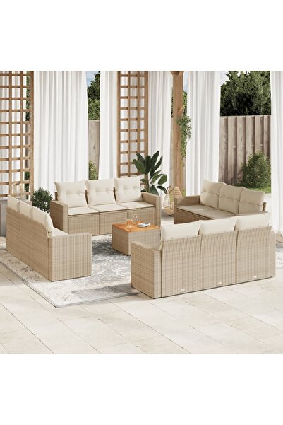 vidaxl Set canapele de gradina, 13 piese, cu perne, bej, poliratan