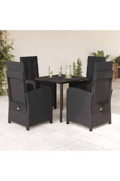 vidaxl Set mobilier de gradina cu perne, 5 piese, negru, poliratan
