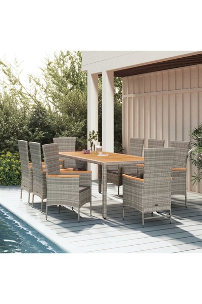 Concept Set mobilier grădină cu perne, 9 piese, gri, poliratan