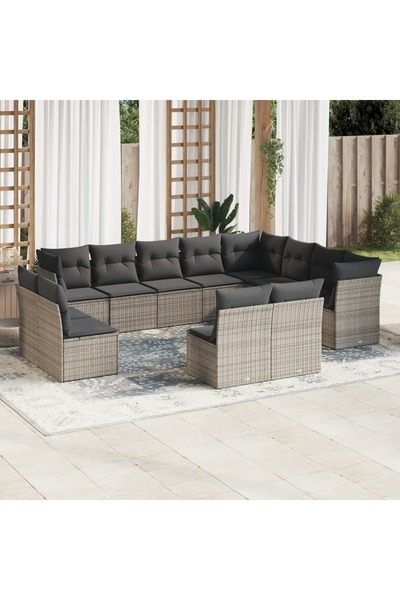 vidaxl Set canapea de gradina cu perne, 12 piese, gri, poliratan
