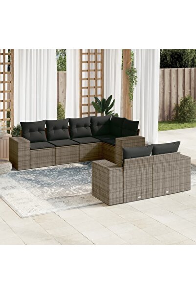 vidaxl 7-piece garden sofa set with cushions, grey, polyrattan