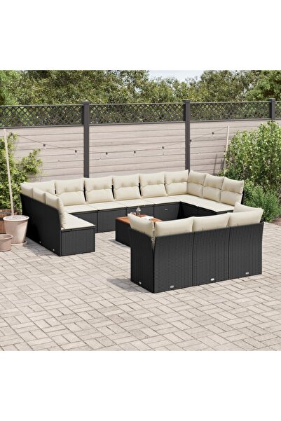 vidaxl Garden furniture set with cushions, 14 pieces, black, polyrattan