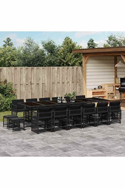 vidaxl Set mobilier de gradina cu perne, 17 piese, negru, poliratan