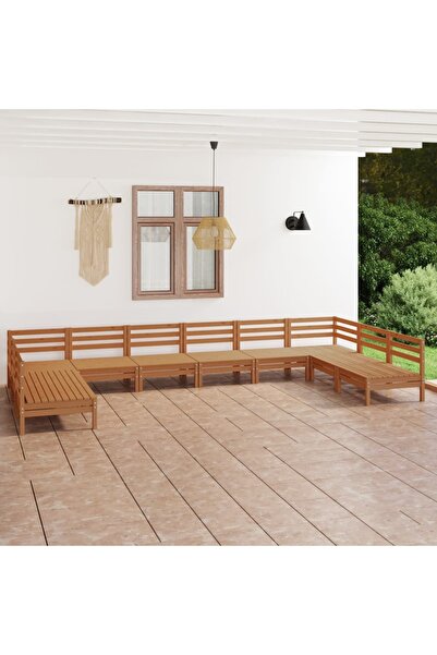 vidaxl Set relaxare de gradina, 10 piese, maro miere, lemn masiv pin