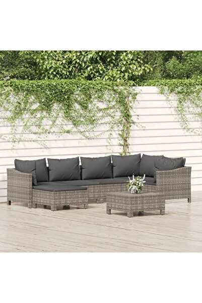 vidaxl Set mobilier de gradina cu perne, 7 piese, gri, poliratan