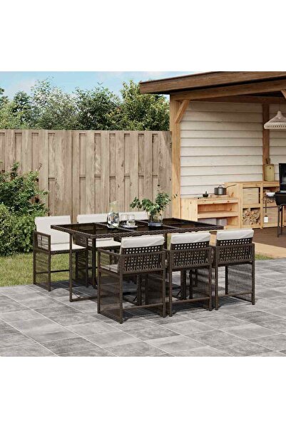 vidaxl Set mobilier de gradina cu perne, 7 piese, maro, poliratan