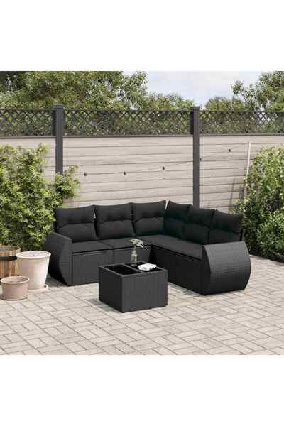 vidaxl Garden furniture set with cushions, 6 pieces, black, polyrattan