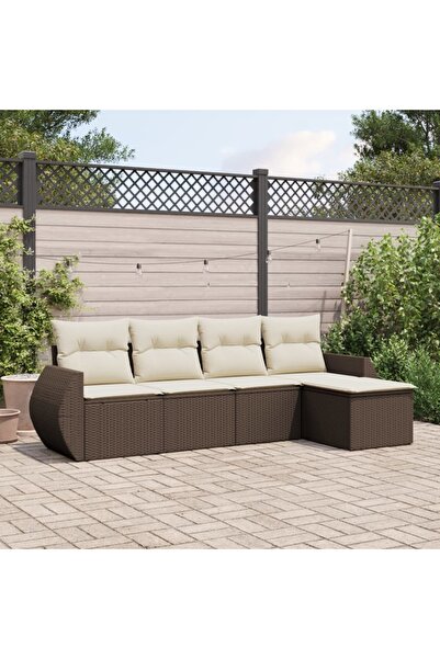 vidaxl Set canapele de gradina cu perne, 5 piese, maro, poliratan