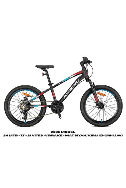 Kron XC 75 - 24 MTB - 13' - 21 Vites -V.Brake - Mat Siyah/Kırmızı-Gri-Mavi