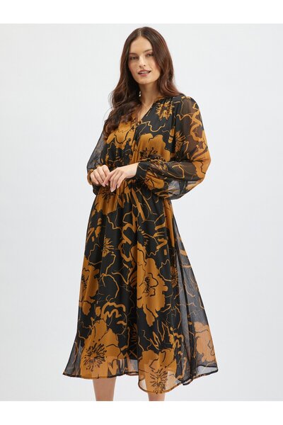 ORSAY Brown and black women's floral midi dress