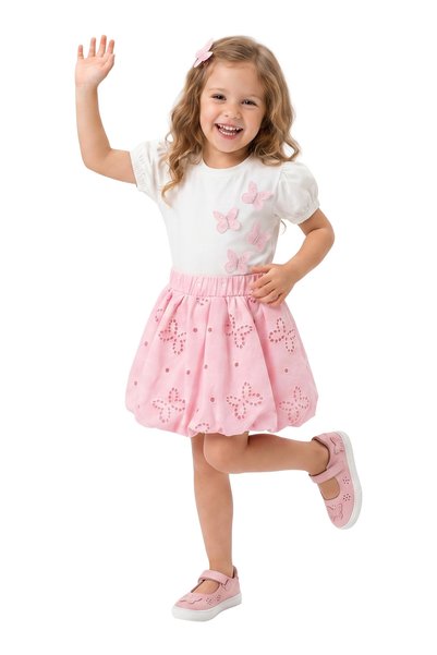 mycuess Girl's Butterfly Detailed Blouse and Balloon Skirt 2-Piece Set 2-5 Years Old