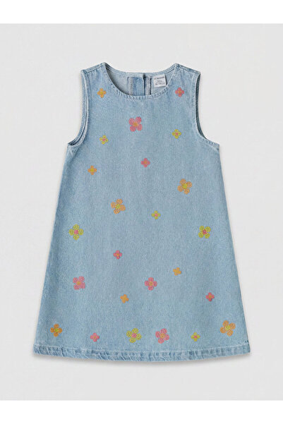 LC Waikiki Flower Embroidered Girl's Jean Dress