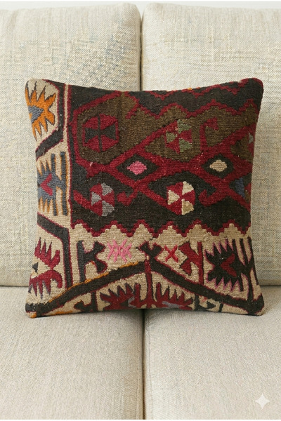 KIRLENT TEKSTİL Etnik Kilim Desenli El Dokuma Dekoratif Kırlent Kılıfı - 40x4...