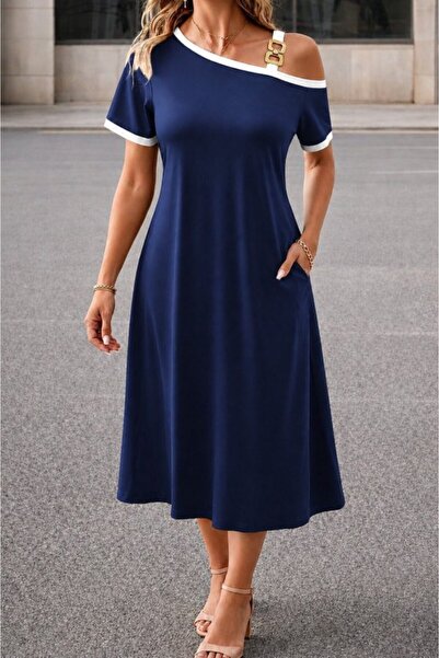 Wear Up Rochie de damă cu mânecă scurtă, cu o singură bretea, midi, din viscoză