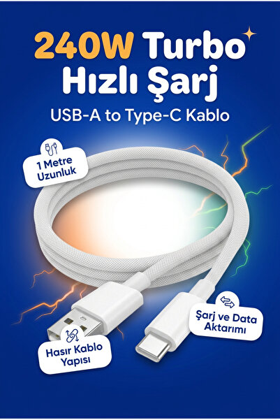 Case&Accessories 240W Hasır Hızlı Turbo Type-C Tüm Type-C Telefon Uyumlu Şarj...