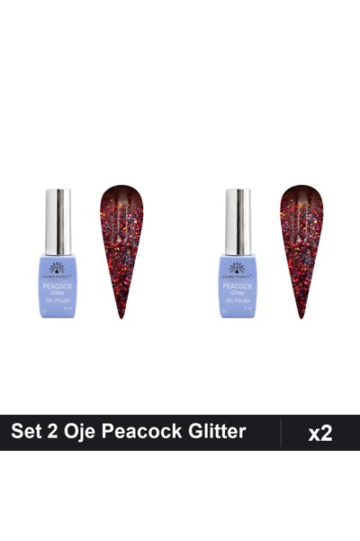 Makeup Set 2 Oje Semipermanente Peacock Glitter 8ml, Nuanță 01, Manichiură UV...